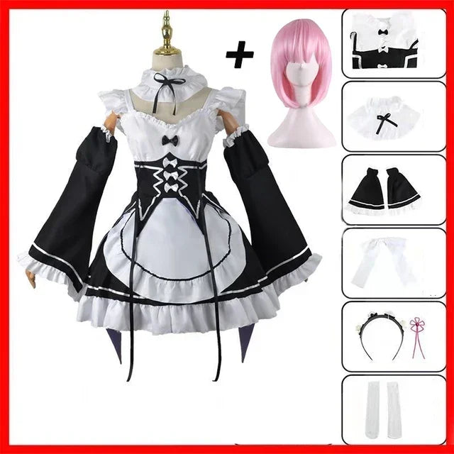 Anime Ram Brake Cosplay Re: Zero Kara Hajimeru Isekai Seikatsu Black Costume Girls Maid Clothes Women Apron Dress Halloween Cost